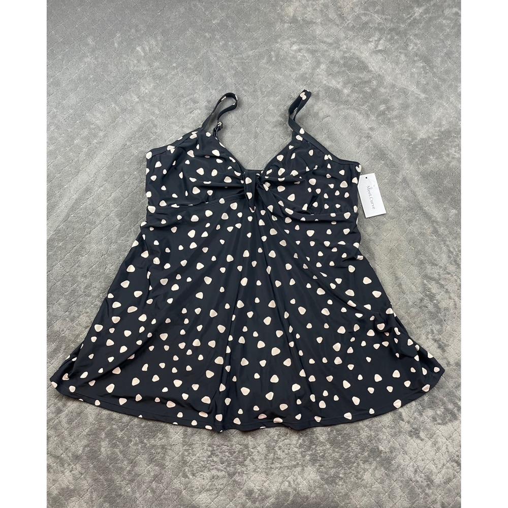 Meet Curve Black White Heart Polka‎ Dot Swim Dress Plus Size 4XL One Piece NWT